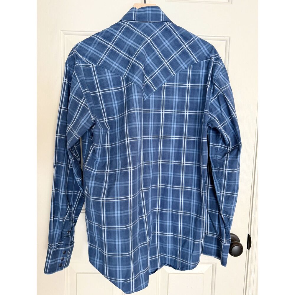 Stetson Mens M Blue Plaid Matte Navy Pearl Snap Long Sleeve Button Down Shirt - Picture 3 of 9